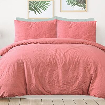 Sleepdown Set di biancheria da letto con copripiumino e federe, 100% puro cotone, tinta unita, colore: rosa scuro, morbido e facile da pulire, per letto matrimoniale (200 x 200 cm) Sleepdown Set di biancheria da letto con copripiumino e federe, 100% puro cotone, tinta unita, colore: rosa scuro, morbido e facile da pulire, per letto matrimoniale (200 x 200 cm)
