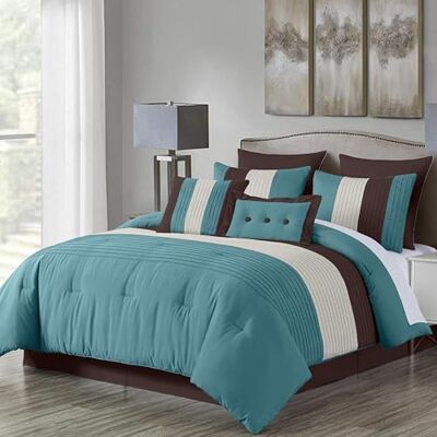 Chezmoi Collection Loft Set di biancheria da letto a righe, 8 pezzi, colore: blu/beige/marrone cioccolato Chezmoi Collection Loft Set di biancheria da letto a righe, 8 pezzi, colore: blu/beige/marrone cioccolato