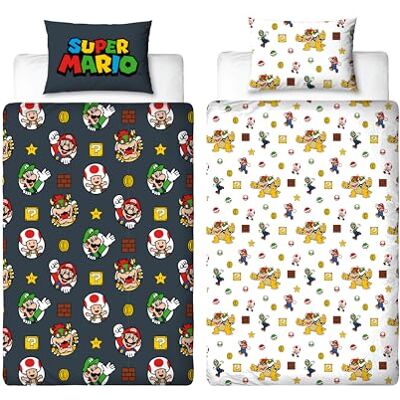Character World Nintendo Super Mario Set copripiumino singolo ufficiale Mario, Luigi e Bowser, double-face, colore nero, prodotto ufficiale, con federa coordinata Character World Nintendo Super Mario Set copripiumino singolo ufficiale Mario, Luigi e Bowser, double-face, colore nero, prodotto ufficiale, con federa coordinata