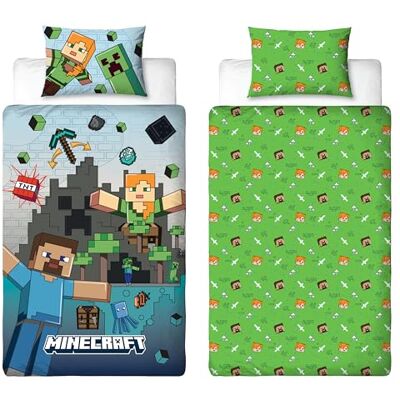 Character World Set copripiumino singolo ufficiale del film Minecraft di Set di biancheria da letto reversibile a 2 lati con design Levels, inclusa federa coordinata Set per letto singolo Character World Set copripiumino singolo ufficiale del film Minecraft di Set di biancheria da letto reversibile a 2 lati con design Levels, inclusa federa coordinata Set per letto singolo