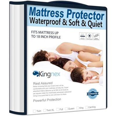 Kingnex Coprimaterasso rinfrescante XL impermeabile e ultra morbido, per dormitorio universitario, extra lungo, per letto singolo, silenzioso, liscio, in jersey, con tasca elastica Kingnex Coprimaterasso rinfrescante XL impermeabile e ultra morbido, per dormitorio universitario, extra lungo, per letto singolo, silenzioso, liscio, in jersey, con tasca elastica