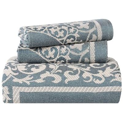 Superior Set copriletto misto cotone, include copriletto oversize e 2 federe abbinate, coperta leggera, jacquard vintage floreale mandala, collezione Lyron, Queen, blu ceruleo Superior Set copriletto misto cotone, include copriletto oversize e 2 federe abbinate, coperta leggera, jacquard vintage floreale mandala, collezione Lyron, Queen, blu ceruleo