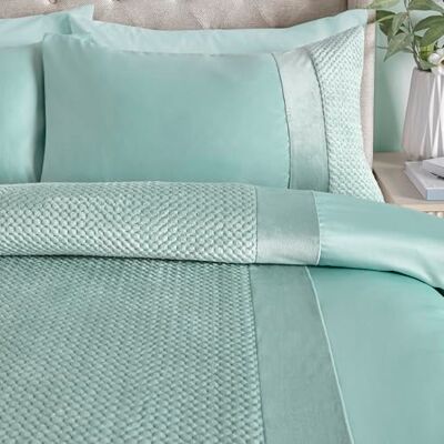 Set di Biancheria con Copripiumino in Velluto e Satin Duck Egg - Soiree Iras Set di Biancheria con Copripiumino in Velluto e Satin Duck Egg - Soiree Iras