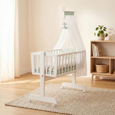 roba Culla in Legno Woodland Buddies 40 x 90 cm Incl. Accessori Con Ruote, Tessili & Materasso Legno Laccato Bianco roba Culla in Legno Woodland Buddies 40 x 90 cm Incl. Accessori Con Ruote, Tessili & Materasso Legno Laccato Bianco