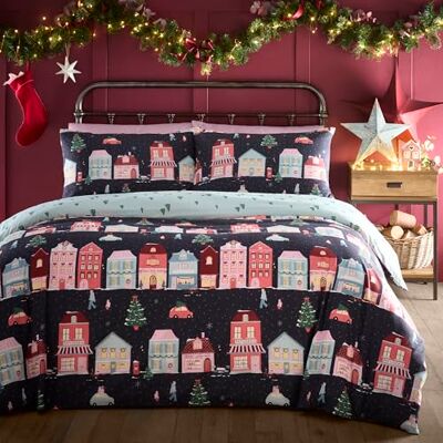 Fusion Christmas Houses Set copripiumino matrimoniale, super morbido, 52% poliestere e 48% cotone, include 1 copripiumino (200 x 200 cm) e 2 federe Fusion Christmas Houses Set copripiumino matrimoniale, super morbido, 52% poliestere e 48% cotone, include 1 copripiumino (200 x 200 cm) e 2 federe