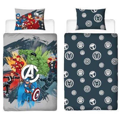 Disney Set copripiumino singolo con licenza ufficiale Avengers, design con eroi, double-face, con federa coordinata, perfetto per la camera dei bambini, in policotone Disney Set copripiumino singolo con licenza ufficiale Avengers, design con eroi, double-face, con federa coordinata, perfetto per la camera dei bambini, in policotone