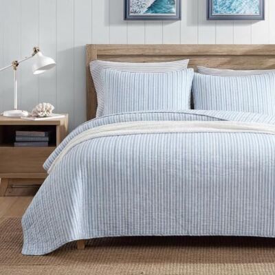 Nautica Set copripiumino per letto matrimoniale, reversibile, in cotone, con federa abbinata, decorazione per la casa casual per tutte le stagioni (Coleridge a righe azzurro, doppio) Nautica Set copripiumino per letto matrimoniale, reversibile, in cotone, con federa abbinata, decorazione per la casa casual per tutte le stagioni (Coleridge a righe azzurro, doppio)