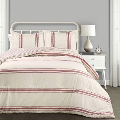 Lush Decor Farmhouse Set di 3 piumoni per letto king size, colore: Rosso Lush Decor Farmhouse Set di 3 piumoni per letto king size, colore: Rosso