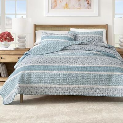 Great Bay Home Set di biancheria da letto, 3 pezzi reversibile blu trapunta trapunta con 2 federe, leggero, per tutte le stagioni, accogliente, moderno, set di copriletto Paisley, collezione Kadi - Great Bay Home Set di biancheria da letto, 3 pezzi reversibile blu trapunta trapunta con 2 federe, leggero, per tutte le stagioni, accogliente, moderno, set di copriletto Paisley, collezione Kadi -
