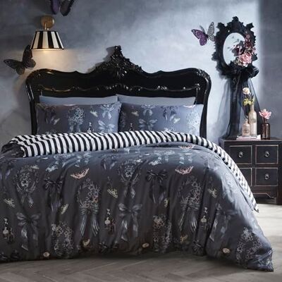Fusion Bows Noir Set copripiumino per Halloween, 230 x 220 cm, in policotone, facile da pulire, con stampa con fiocchi neri, include 2 federe Fusion Bows Noir Set copripiumino per Halloween, 230 x 220 cm, in policotone, facile da pulire, con stampa con fiocchi neri, include 2 federe