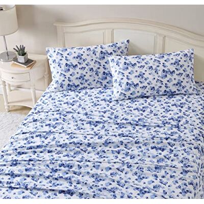Laura Ashley Set di lenzuola per letto matrimoniale, flanella di cotone, spazzolato per una maggiore morbidezza e comfort (Emelisa Blue, Queen) Laura Ashley Set di lenzuola per letto matrimoniale, flanella di cotone, spazzolato per una maggiore morbidezza e comfort (Emelisa Blue, Queen)