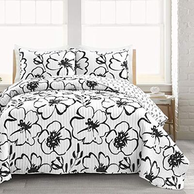 Lush Decor Set copripiumino da 3 pezzi, motivo floreale scandinavo, per letto king size, colore: bianco e nero Lush Decor Set copripiumino da 3 pezzi, motivo floreale scandinavo, per letto king size, colore: bianco e nero