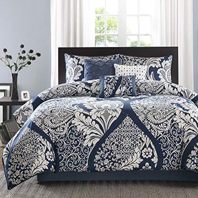 Madison Park Traspirante, morbida, alla moda, per tutte le stagioni, biancheria da letto accogliente alternativa con federe abbinate, cotone, indaco Comforter 7 pezzi, California King Madison Park Traspirante, morbida, alla moda, per tutte le stagioni, biancheria da letto accogliente alternativa con federe abbinate, cotone, indaco Comforter 7 pezzi, California King