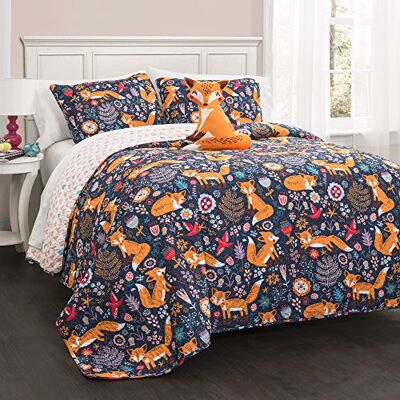 Lush Decor Fox Quilt Set di Biancheria da Letto Reversibile, 3 Pezzi, in Poliestere, Blu Marino, Matrimoniale Lush Decor Fox Quilt Set di Biancheria da Letto Reversibile, 3 Pezzi, in Poliestere, Blu Marino, Matrimoniale