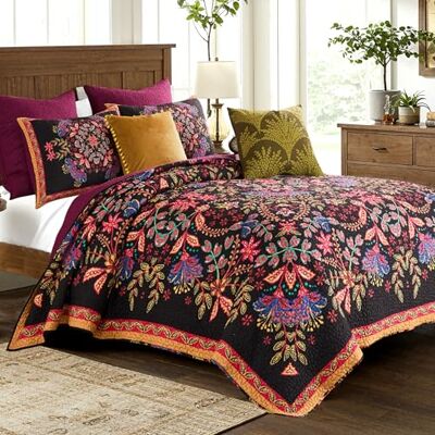 Greenland Home Fashions Jessa Set copripiumino vintage bohémien, in microfibra spazzolata, 100% parte posteriore, 60% cotone, 40% poliestere, colore: mezzanotte, 3 pezzi Greenland Home Fashions Jessa Set copripiumino vintage bohémien, in microfibra spazzolata, 100% parte posteriore, 60% cotone, 40% poliestere, colore: mezzanotte, 3 pezzi