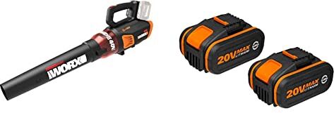 Worx WG584E.9 Soffiatore con motore Brushless da 40 V (2 x 20 V), (solo corpo macchina) & WX3553.2 Batterie al Litio Power Share 20V, Set da 2 Pezzi, 4.0Ah