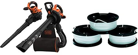 Black & Decker Beblv300-Qs Soffiatore Elettrico Trituratore, Aspiratore Foglie Capacità Di Raccolta 50 Litri & A6485-Xj Kit 3 Rocchetti Filo Nylon Reflex, Accessori Per Tagliabordi, 3 X 10 M Di Filo