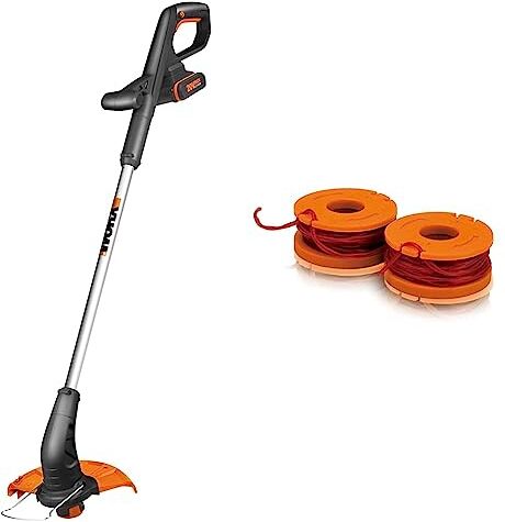 Worx WG157E.9 Decespugliatore Tagliabordi Elettrico da Giardino a Batteria 20V, Diam. 25cm & WA0004.1-2 rocchetti filo da 3mt. X 1,65mm ricambio per decespugliatori WG163/169/157E