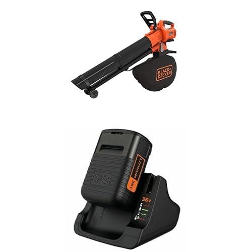 Black & Decker Soffiatore, Aspiratore, Trituratore a Batteria, 36V, Motore Brushless Unità & Kit Batteria al Litio e Caricabatterie Compatibile con prodotti  a batteria 36V