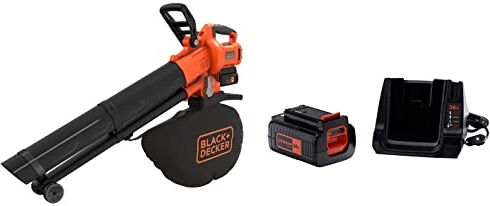 Black & Decker Soffiatore, Trituratore, Aspiratore Foglie A Batteria Litio & Kit Batteria Al Litio E Caricabatterie Compatibile Con Prodotti A Batteria 36V, Bdc2A36-Qw