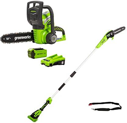 GreenWorks Motosega a Catena 40V 30cm, Potatrice ad Asta a Batteria con Batteria 2 Ah e Caricatore