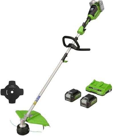 GreenWorks 48V (2x24V) Tagliabordi a Batteria x Giardini Medio-Piccoli, Ampiezza Taglio 40cm, Erogazione a Pressione Doppio Filo Nylon 2mm, 2x Batterie 24V 4Ah,GD24X2TXK4X