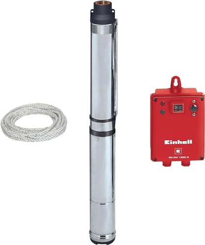 Einhell GC-DW 1300 N Pompa di profondità acque chiare (1300 W, portata max 5000 L/h, prevalenza 65 m, immersione max 20m, 10 giranti, incl. 20 metri corda e centralina)