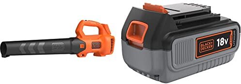 Black & Decker Soffiatore Foglie a Sistema Assiale, Velocità di soffiaggio 145 Km/h & Batteria al Litio Compatibile con prodotti  18 V 4.0 Ah