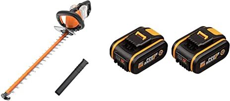 Worx Tagliasiepi Tosasiepi Elettrico da Giardino a Batteria 40V, Diametro Taglio 27 mm Solo Corpo macchina & WX3553.2 Batterie al Litio Power Share 20V, Set da 2 Pezzi, 4.0Ah