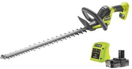 Ryobi Tagliasiepi Linea 18 V One+ 55 cm Design in linea Lame 55 cm Distanza 24 mm Collettore di rifiuti HEDGESWEEP Viene fornito con 1 batteria al litio + 2,0 Ah + 1 caricatore 1,5 A -