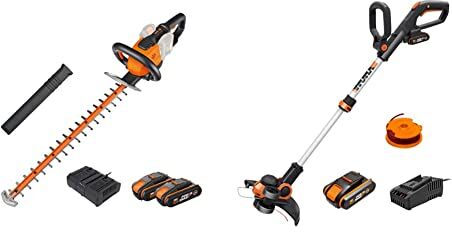 Worx Tagliasiepi Tosasiepi Elettrico da Giardino a Batteria 40V (2x20V), Diam. Taglio 27 mm & WG163E Decespugliatore Tagliabordi a Batteria 20V, stelo in Alluminio regolabile