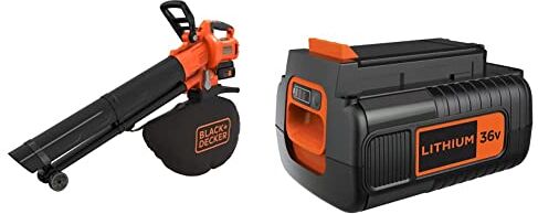 Black & Decker ‎BCBLV3625L1-QW Soffiatore, 36V, Arancione Nero, ‎51.8 x 27.2 x 21.4 cm; 5.84 Kg & Batteria al Litio Compatibile con prodotti  36 V 2.0 Ah, BL20362-XJ