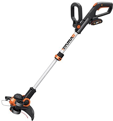 Worx Decespugliatore Tagliabordi a Batteria 20V, stelo in Alluminio regolabile , Rasaerba Elettrico da Giardino, Diametro Taglio 30 cm e filo da 1.65 mm 1 Batteria Inclusa