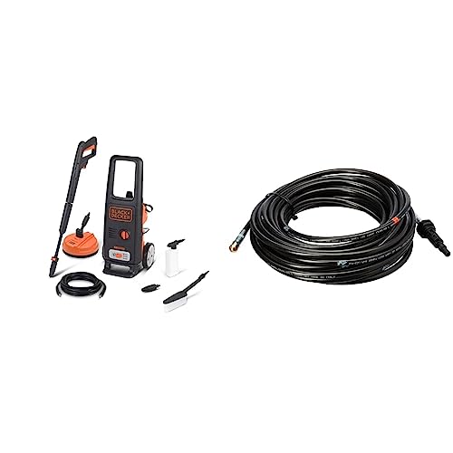 Black & Decker BXPW1600PE Idropulitrice ad Alta Pressione (1600 W, 125 Bar, 420 l/h) con Patio Cleaner e Spazzola Fissa, 230 V, Nero, Plus & Sonda Sturatubi per Idropulitrici (16 m)