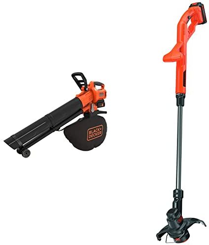 Black & Decker Soffiatore, Trituratore, Aspiratore foglie a Batteria Litio & Tagliabordi a Batteria Litio, Ampiezza taglio 25 cm, 18V-1.5 Ah