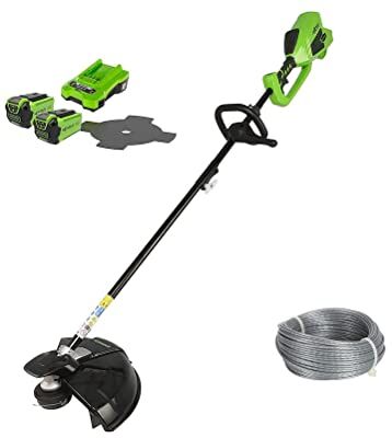 GreenWorks Decespugliatore e Falce 40V, Filo per Tagliabordi con 2 Batterie 2 Ah e Caricatore