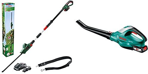 UniversalHedgePole Tagliasiepi Telescopico con Batteria e Caricabatteria, 45 W, 18 V & Bosch ALB 18 LI Soffiatore di foglie, Nero/Verde