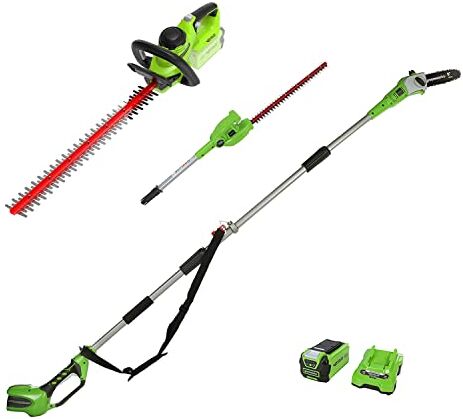 GreenWorks Tagliasiepi Telescopico e Motosega Senza Fili 2 in 1 40V, Tagliasiepi con Batteria 2Ah e Caricatore