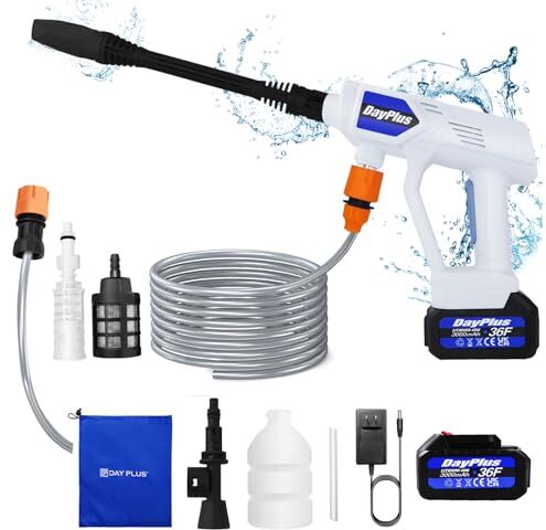 Huini Idropulitrice a batteria,21V Idropulitrice Elettrica portatile,45Bar/653PSI,con un tubo flessibile da 5 metri e 1 * 3000mAh batterie, utilizzato per il lavaggio la pulizia e l'irrigazione delle auto