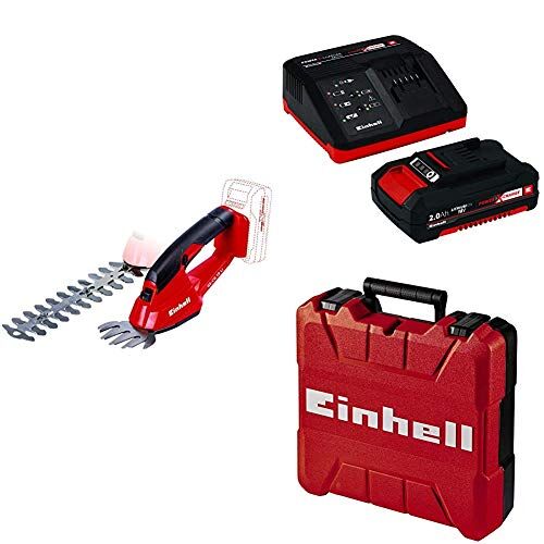 Einhell 3410370 Forbici e sfoltirami a Batteria, 18 V, Rosso + Power-X-Change Starter Kit(Batteria e Caricabatteria) + Valigetta Universale