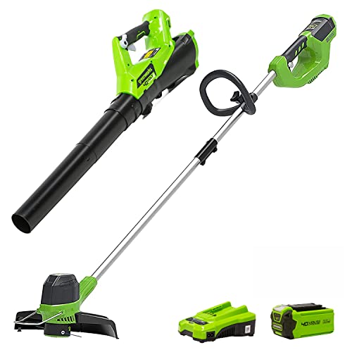 GreenWorks Tools 2101507UA Decespugliatore a Batteria G40LTK2 & Tools 2400807 Soffiatore, 40 V, Verde