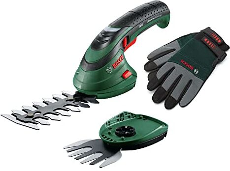 Bosch Set forbici per erba a batteria ISIO (3,6 Volt, lunghezza lama 12 cm, spessore di taglio 8 mm, con guanti da giardinaggio XL inclusi)