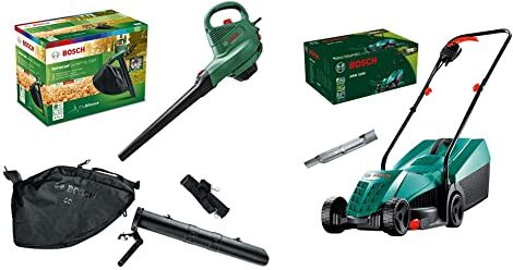 Bosch Soffiatore/Aspiratore Elettrico Universalgardentidy 3000, 3000 W, Sacco Di Raccolta Da 50 L & Rasaerba Elettrico Arm 3200, 1200 W, Larghezza Di Taglio 32 Cm, Verde