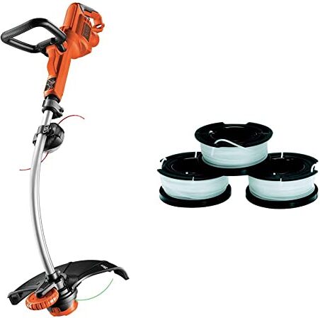 Black & Decker Tagliabordi Elettrico Ampiezza taglio 35 cm, Doppia Impugnatura Regolabile 900 W, GL9035-QS & A6485-XJ Kit 3 Rocchetti Filo Nylon Reflex, Accessori per tagliabordi, 3 x 10 m di filo