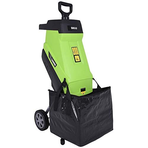 BAKAJI Biotrituratore Elettrico Tritafoglie Potenza 2400W Trituratore Foglie Rami e Compostaggio con Sacco di Raccolta 45Lt