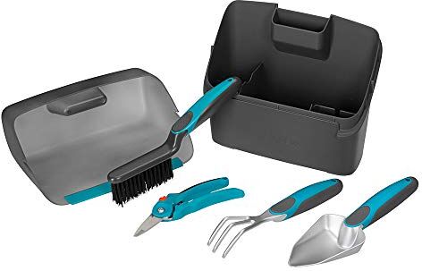 Gardena Set da Balcone  City Gardening: Cassetta con Paletta di Raccolta e Kit da 4 Pezzi, Trapiantatore Stretto, Ragno, Forbici e Scopino (8970-20)