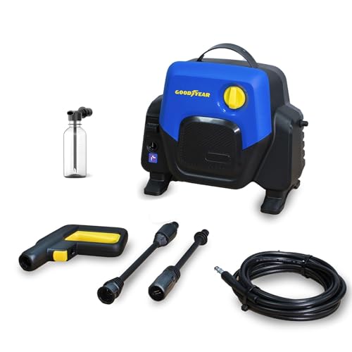 Goodyear Compact Pressure Washer 1400W 100 Bar 4.5 l/min. Gun and Turbo Lance. Blue Hose Reel. Auto Stop System. Detergent tank 200m