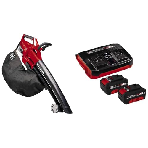 Einhell Original Starter Kit 2x 4 Ah e Twincharger Power X-Change & GE-CL 36 Li E-Solo Soffiatore/Aspiratore a Batteria, Senza batteria e senza caricatore, Rosso/Nero