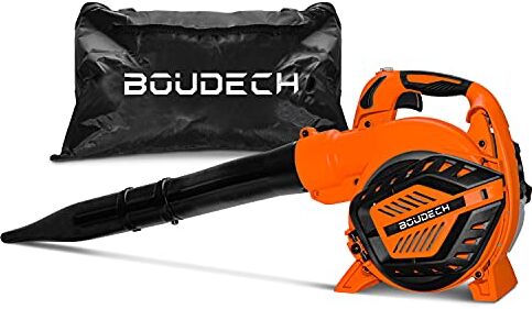 BOUDECH NIUP 26 Soffiatore aspiratore 26cc trituratore di Foglie. Soffiatore 3in1 con Sacca di Raccolta da 40L. Motore a Scoppio 2 Tempi Euro V 7500 RMP