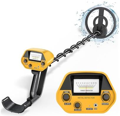 HIUYRFS Metal Detector ad Aalta Precisione Impermeabile Altezza Regolabile, Detector Oro 25cm Bobina di Ricerca Rilevatore per Bambini e Adulti, Cercatore d'Oro, Batteria Ricaricabile